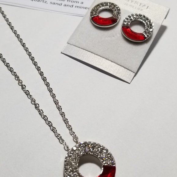 Circle Of Life Pendant Necklace and Earrings Set on silver Rhodium Plated - Picture 3 of 9